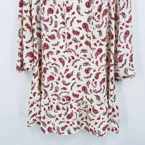 Old Navy Size Small Long Sleeve Tie Neck Cream & Pink Floral Paisley Midi Dress - Picture 3 of 10